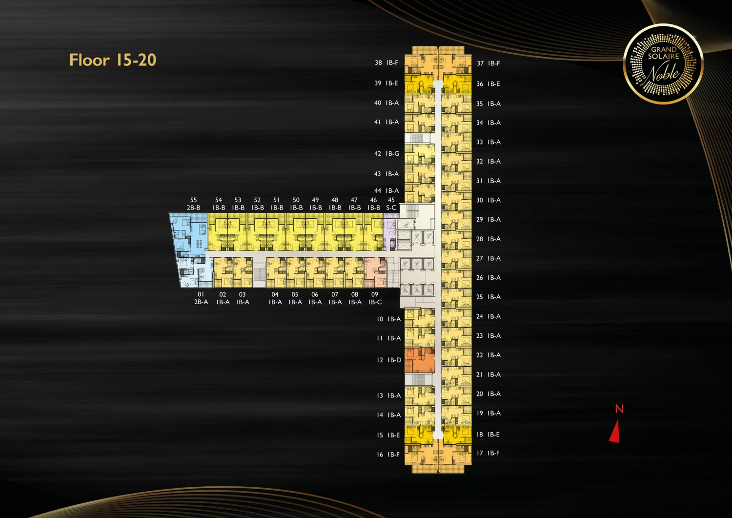 Grand Solaire Noble, план этажей 15-20