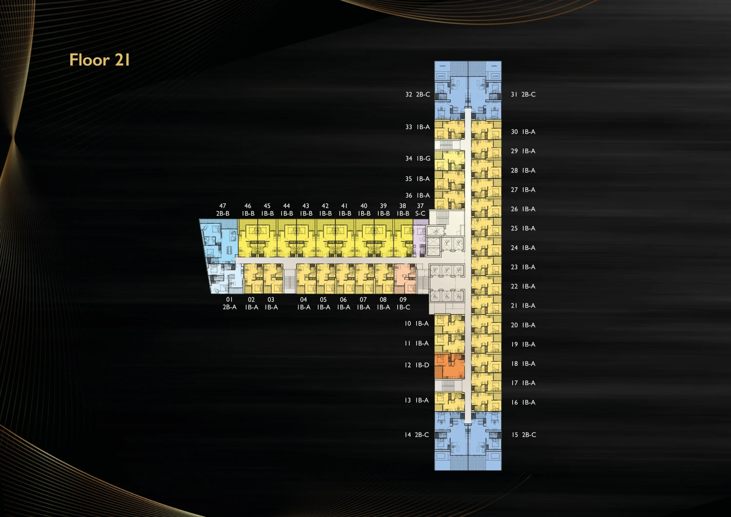 Grand Solaire Noble, план 21 этажа