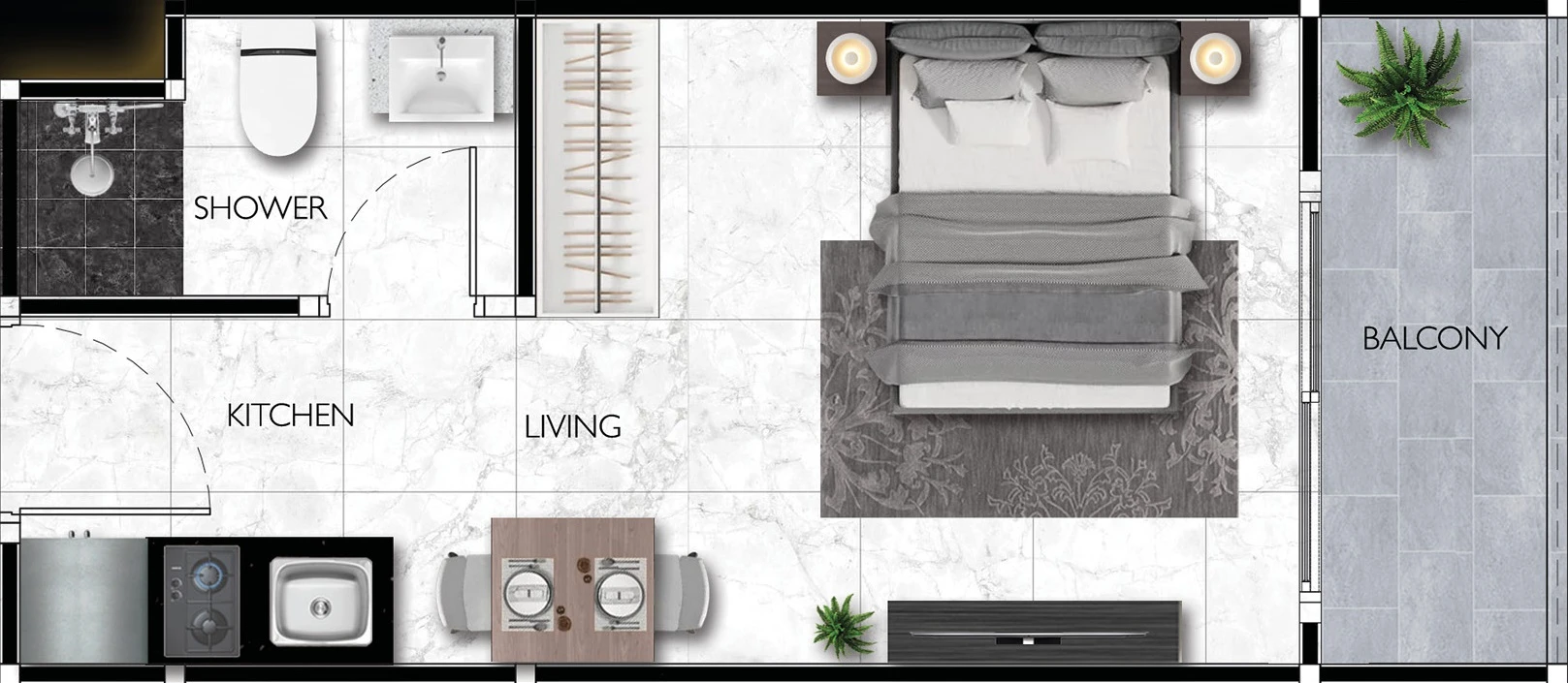 Grand Solaire Noble, планировка студии