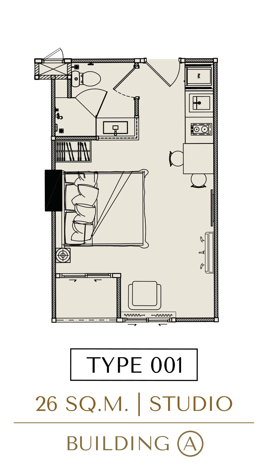 Love It Wongamat Beach, планировка студии 26 м²