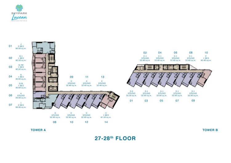 Skypark Lucean, план 27-28 этажей