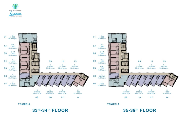 Skypark Lucean, план 33-39 этажей