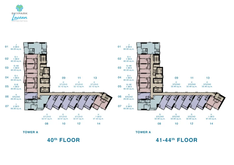 Skypark Lucean, план 40-44 этажей