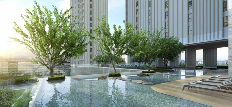 Skypark Lucean, сад у бассейна