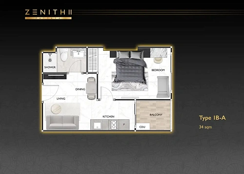 Zenith Pattaya II, планировка квартиры 1