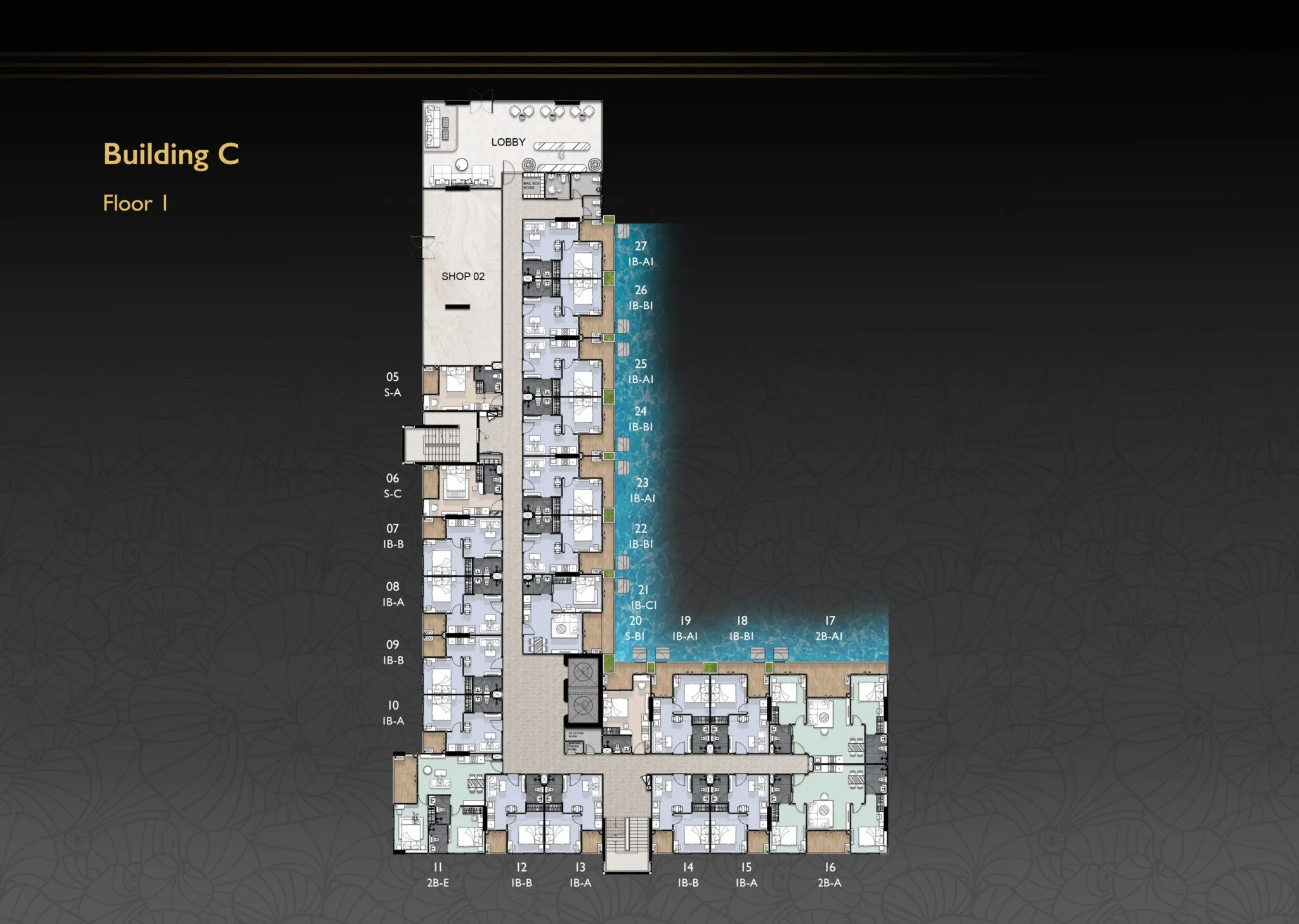 Zenith Pattaya, план первого этажа корпуса C
