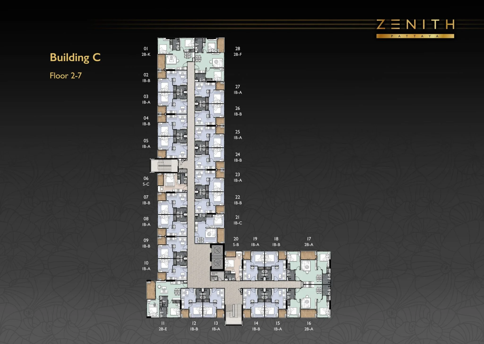 Zenith Pattaya, план этажей 2-7 корпуса C
